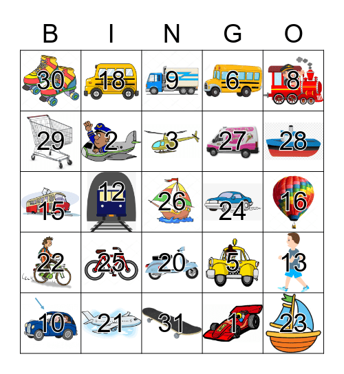 Transportation Bingo Card