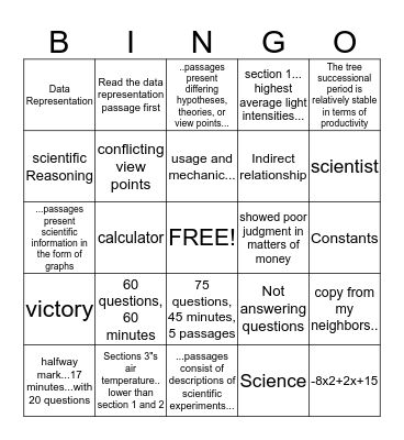 December ACT Review Bingo Card