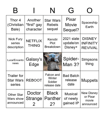 Disney Investor Bingo Card