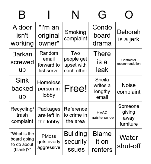 List Serve Bingo Card