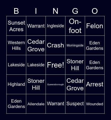 Shreveport Gunshot Bingo Card