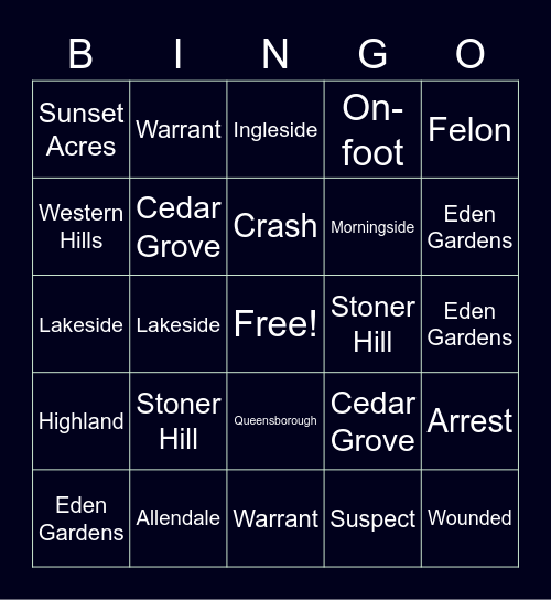 Shreveport Gunshot Bingo Card