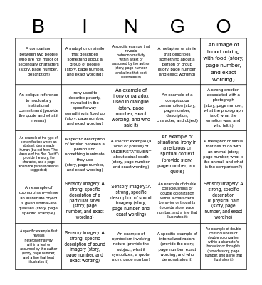 English 104 BINGO! Bingo Card