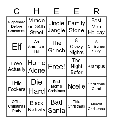 Holiday Movie Bingo Card