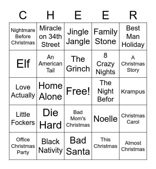 Holiday Movie Bingo Card