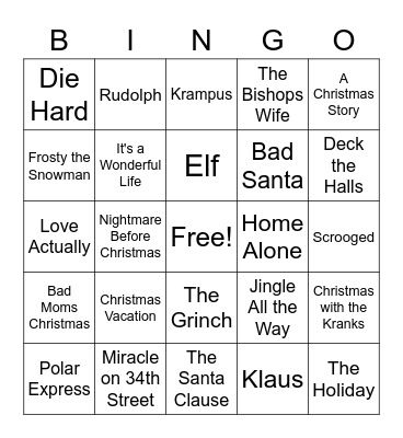 Christmas Movies Bingo Card