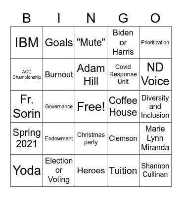 All Hands 12/7 Bingo Card