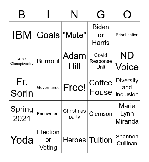 All Hands 12/7 Bingo Card