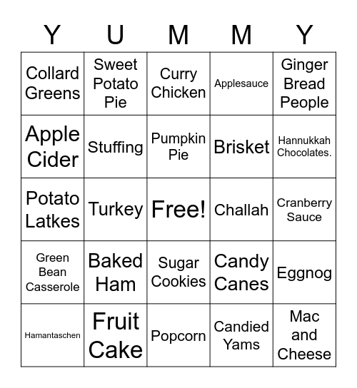 Holiday Snacks Bingo Card