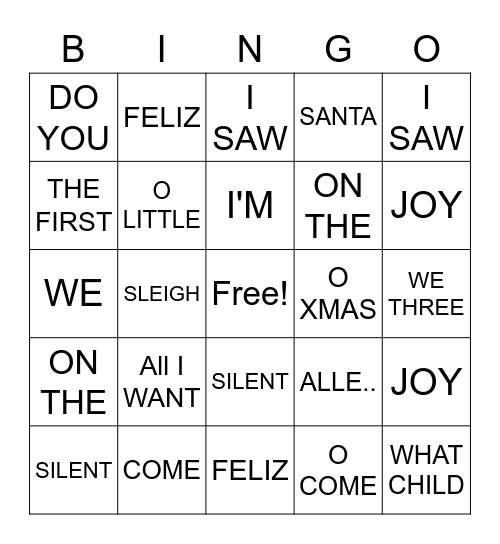 CHRISTMAS SONGS Bingo Card