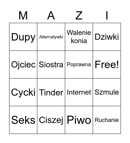 Mazur Bingo Card