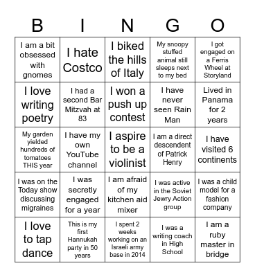 Hannukah Party 2020 Bingo Card
