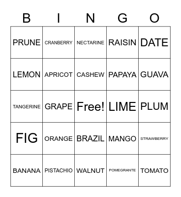 FRUITS AND NUTS Bingo Card