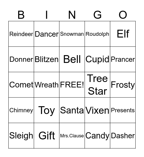 Christmas  Bingo Card