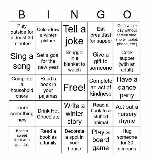 Winter Bingo Card