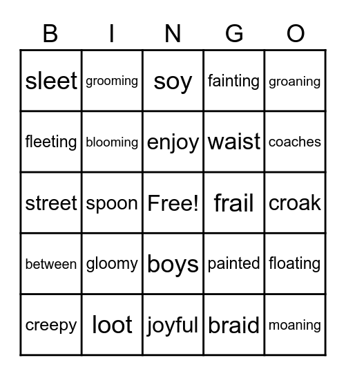 Game Day: Vowel Team Bingo Card