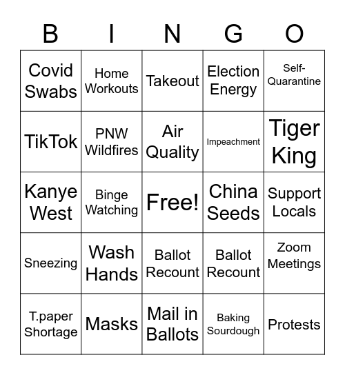 Bridgeview's Bingo Card