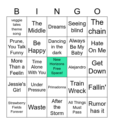 New Horizons Bingo Card