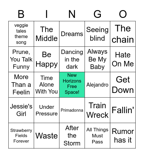New Horizons Bingo Card