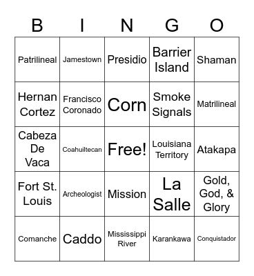 Natives and Explorers Bingo Card