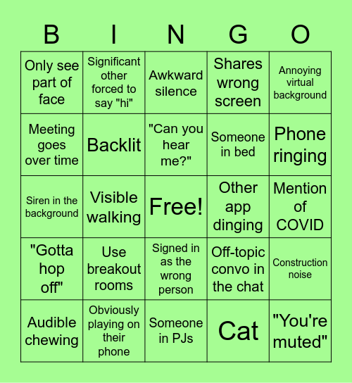 QUBES Winter Party Zoom Bingo Card