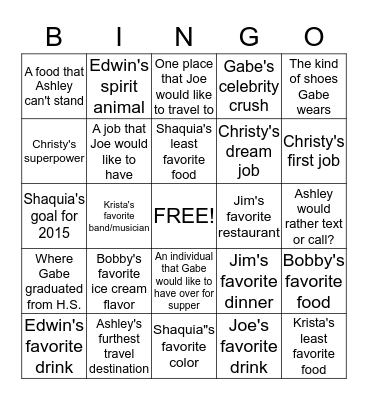 Snowflakes Bingo Card