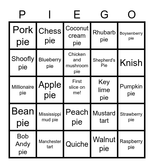 PIEGO!!!! Bingo Card