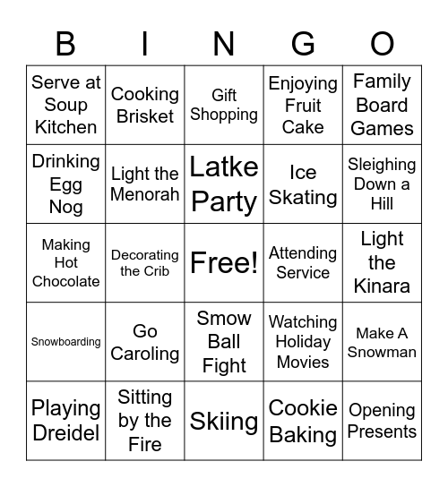 Holiday Fun Bingo Card