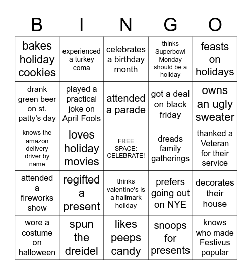 Training Team Holiday Bingo! Bingo Card