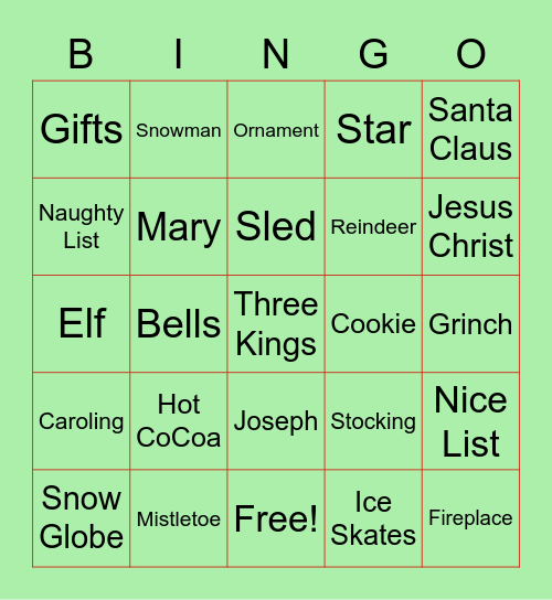 Yuletide Tea Bingo Card