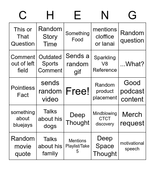 Chengo Bingo Card