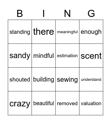 Wordy Words Bingo Card