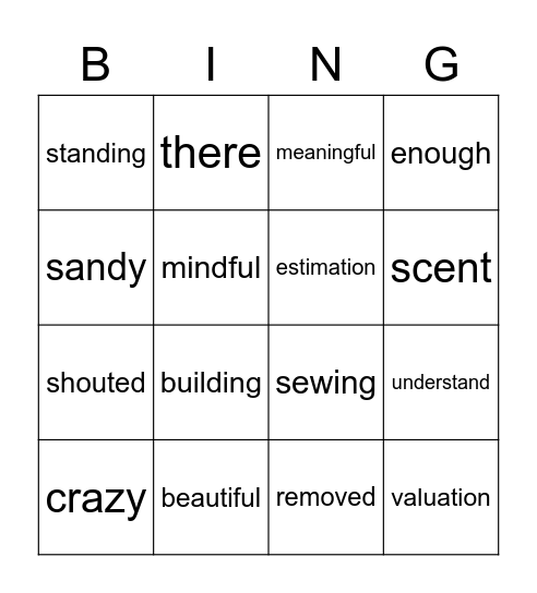 Wordy Words Bingo Card