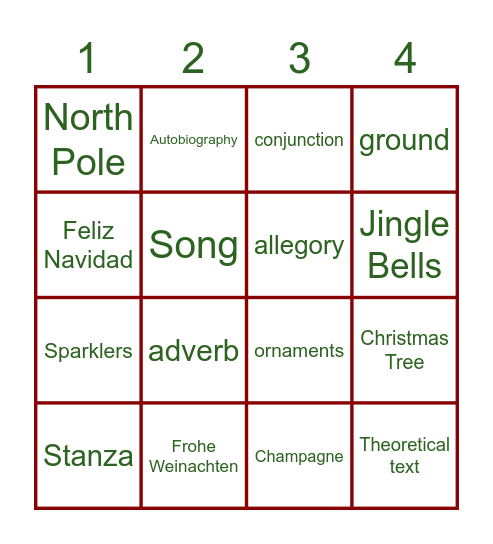 2.F christmas bingo Card