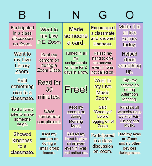 Showing Kindness Bingo Activity Bingo Card