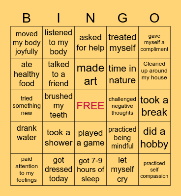 S E L F -  C A R E Bingo Card