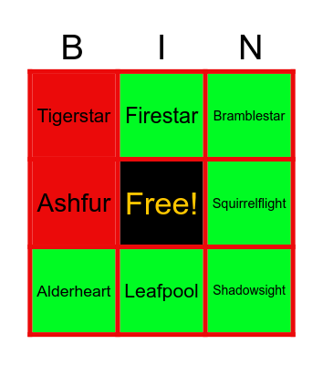 Warriors Bingo! Green=good cats, red=bad cats Bingo Card