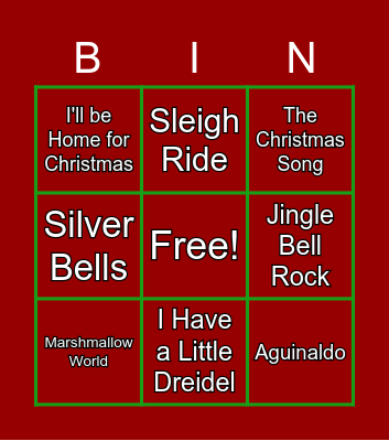 Holiday Song Bingo Card