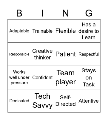 Work Maturity Skills Bingo Card