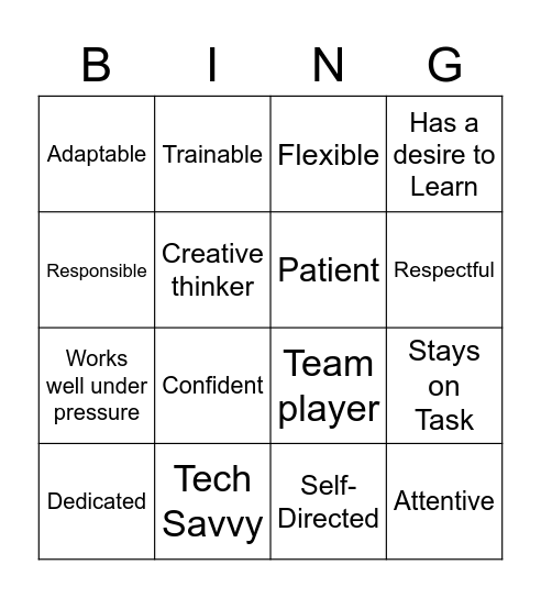 Work Maturity Skills Bingo Card