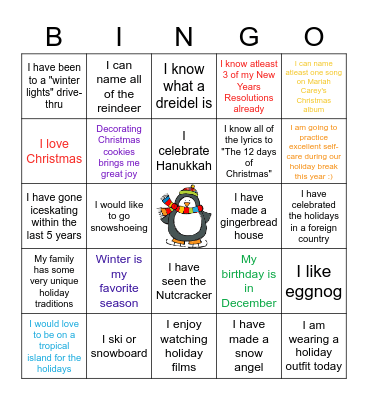 Group Sharing Holiday Bingo Card