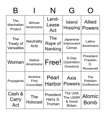 World War II BINGO Card