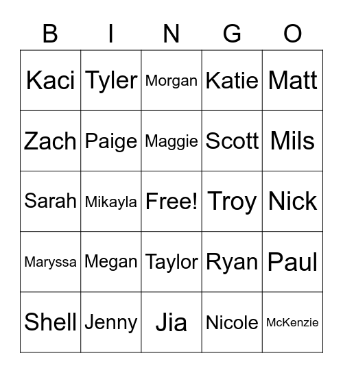 Test Bingo Card