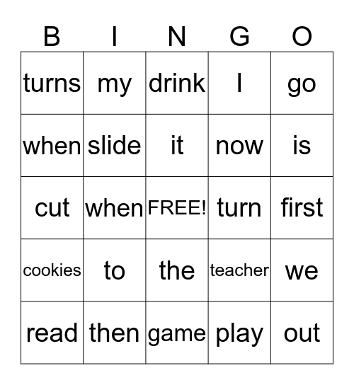 Taking Turns Bingo Card