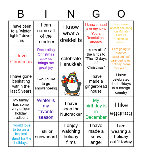 Group Sharing Holiday Bingo Card