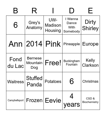 Bridal Shower Bingo Card