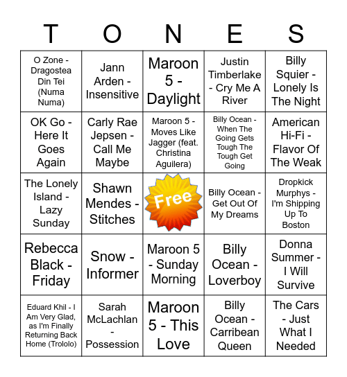 Game Of Tones 12-7-20 Game 5 Bingo Card