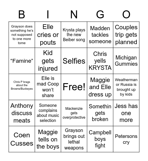 Campbells/Mautz/Peterson Bingo Card