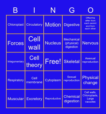 Science BINGO Card