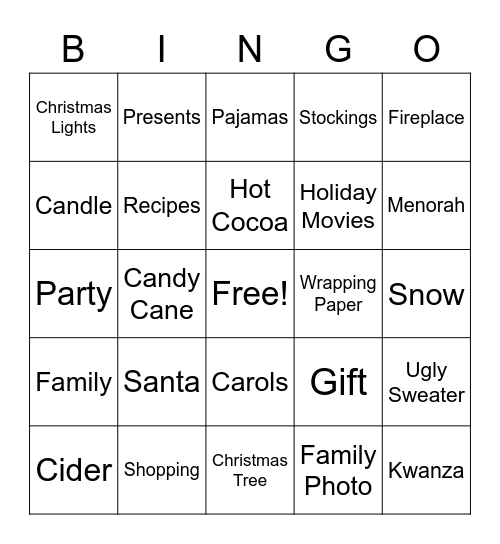 Holiday Bingo Card